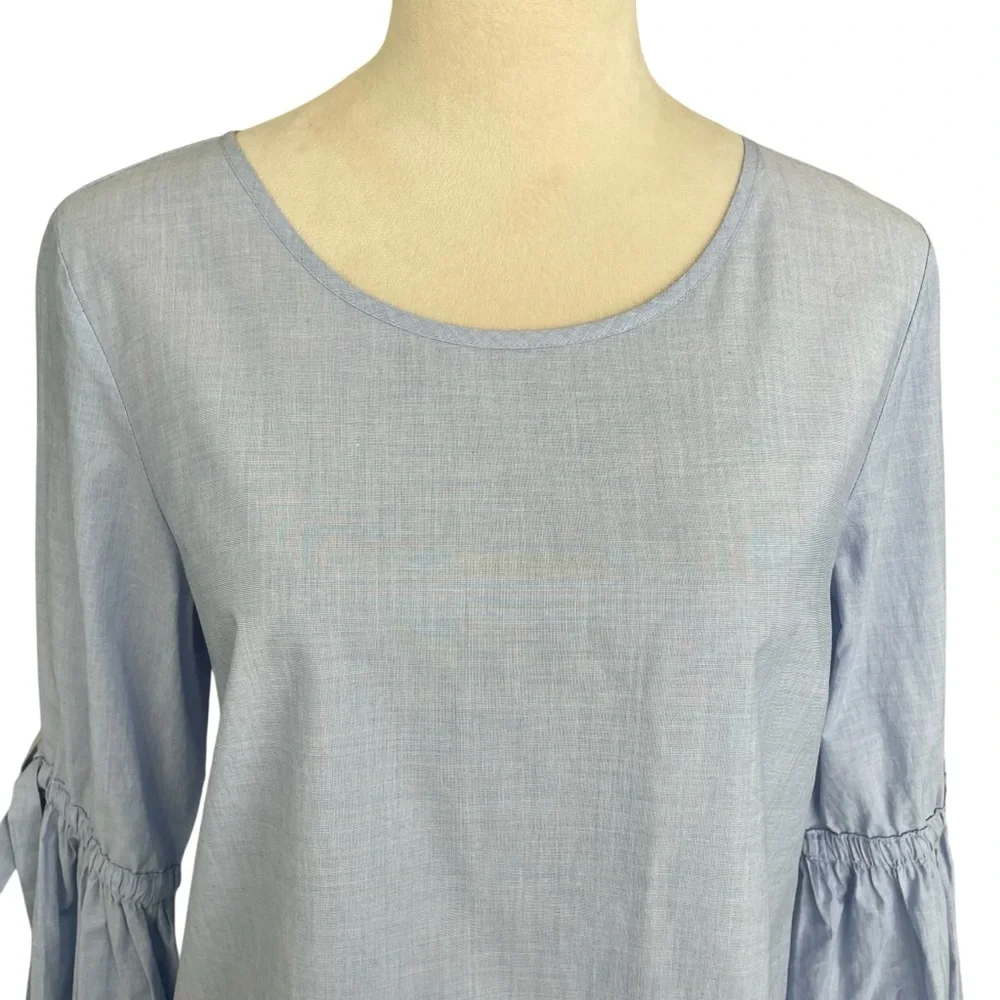 J. Crew Cotton Chambray‎ Top Women Size S Bow Sleeves Casual Feminine Chic Y2K